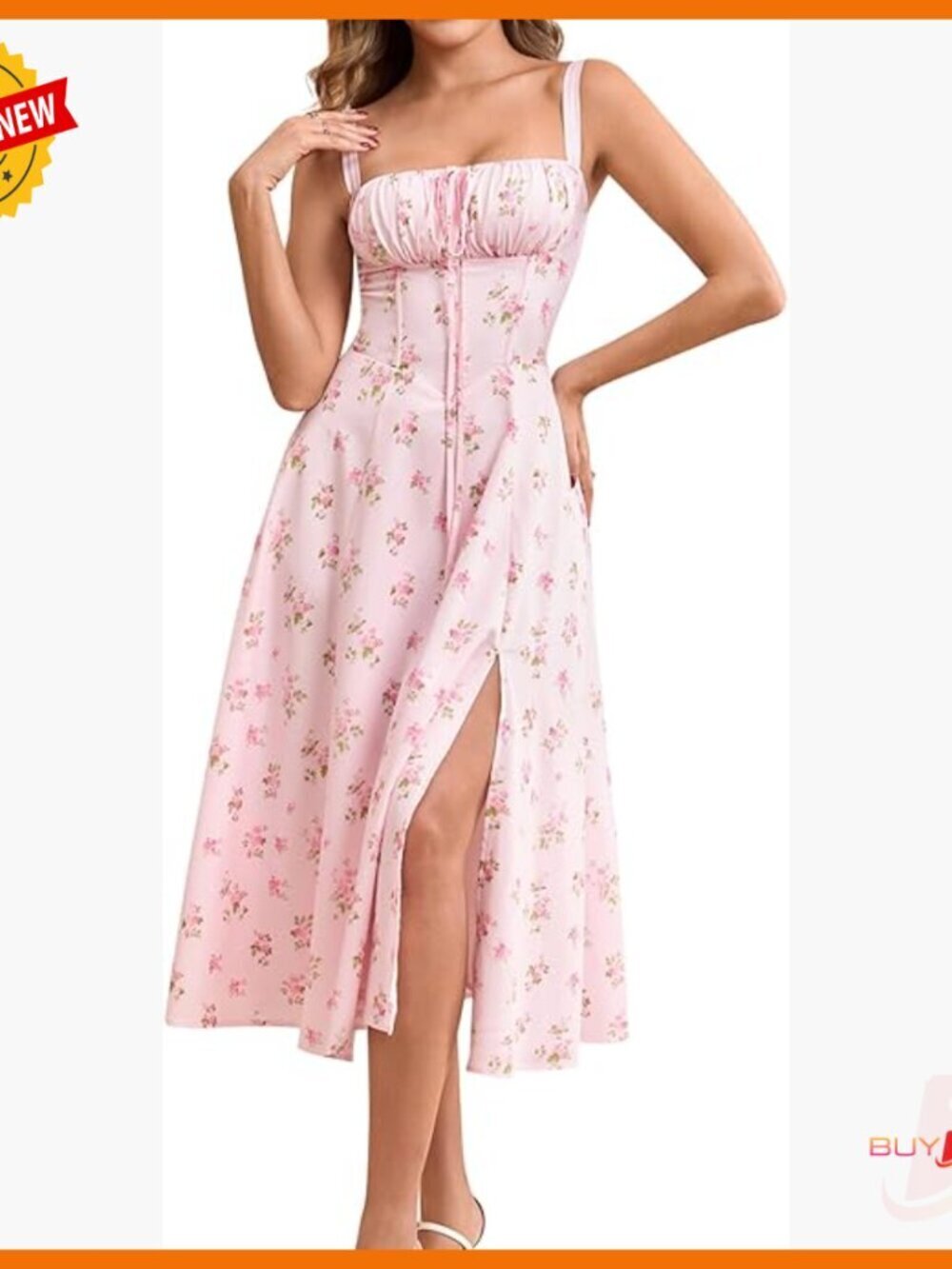 Floral Midi Dress Corset Lace Up A Line Casual Wedding Guest Sundress